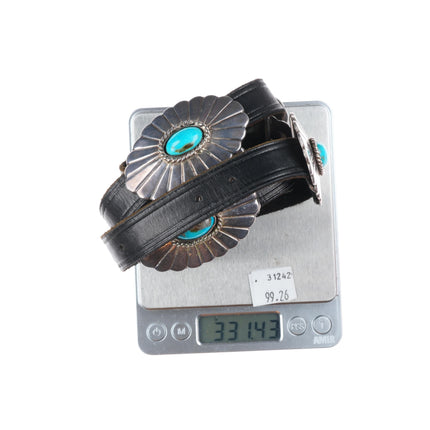 38" Vintage Navajo sterling silver turquoise concho belt