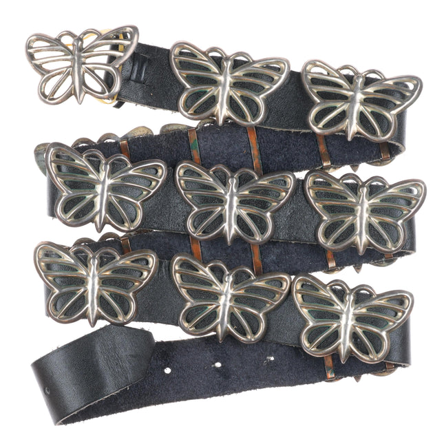 39" Vintage Felix Joe Navajo sterling silver cast butterflies concho belt