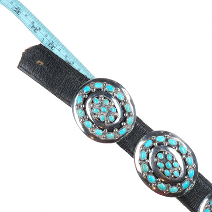 33" Vintage Navajo Modernist sterling silver turquoise cluster concho belt