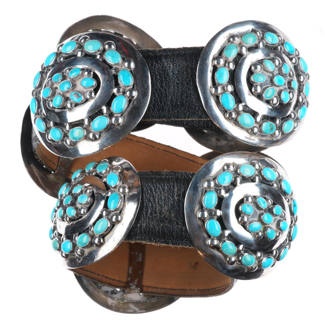33" Vintage Navajo Modernist sterling silver turquoise cluster concho belt