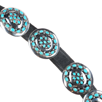 33" Vintage Navajo Modernist sterling silver turquoise cluster concho belt