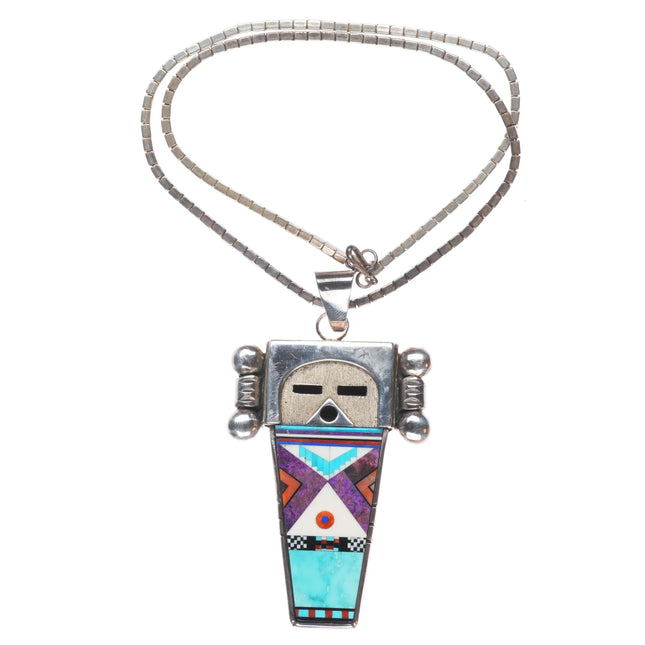 Michael Horse-Yaqui Sterling silver intarsia inlay Kachina pendant/necklace