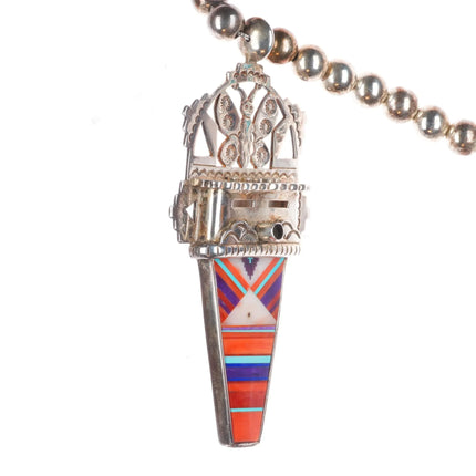 Michael Horse-Yaqui Sterling silver inlay Kachina pendant beaded necklace