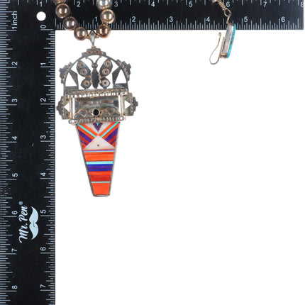 Michael Horse-Yaqui Sterling silver inlay Kachina pendant beaded necklace