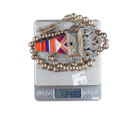 Michael Horse-Yaqui Sterling silver inlay Kachina pendant beaded necklace