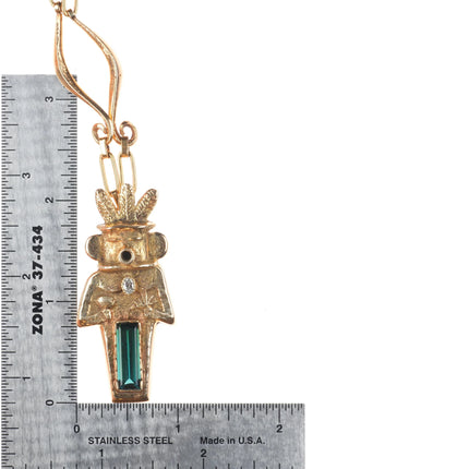 Michael Horse-Yaqui Tourmaline, diamond, 14k gold kachina pendant necklace