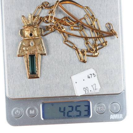Michael Horse-Yaqui Tourmaline, diamond, 14k gold kachina pendant necklace