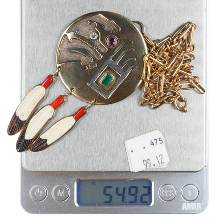 Michael Horse-Yaqui 14k gold, diamond, emerald, ruby, sterling silver necklace