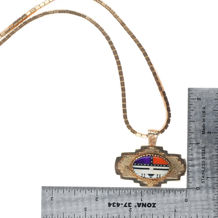 Michael Horse-Yaqui 14k gold, sugilite, coral yei pendant/necklace