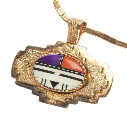 Michael Horse-Yaqui 14k gold, sugilite, coral yei pendant/necklace
