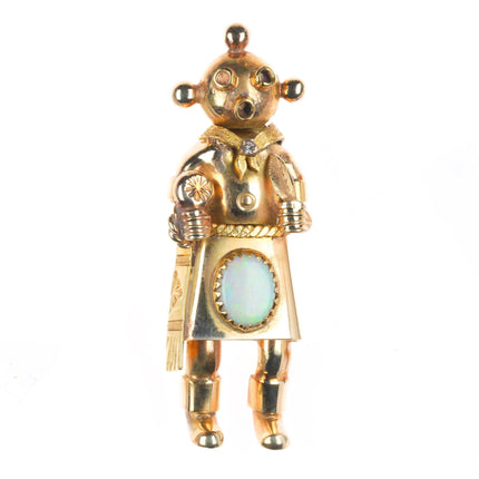 Michael Horse-Yaqui natural Opal, diamond, 14k gold kachina figural pendant