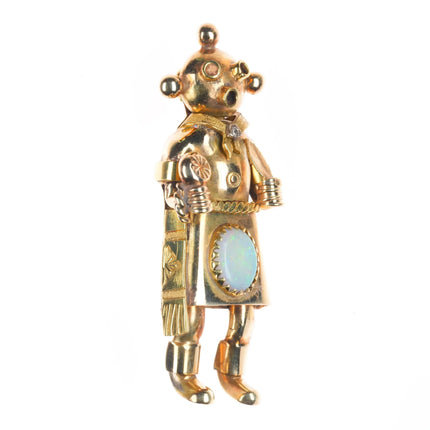 Michael Horse-Yaqui natural Opal, diamond, 14k gold kachina figural pendant