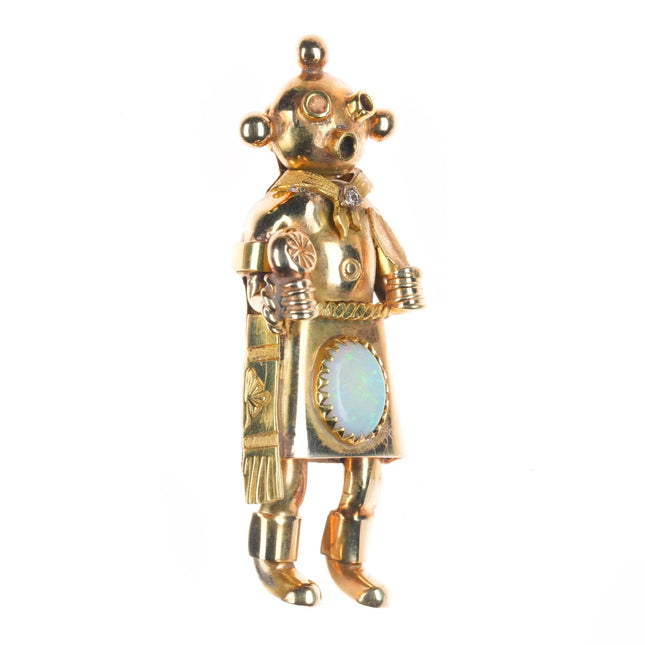 Michael Horse-Yaqui natural Opal, diamond, 14k gold kachina figural pendant