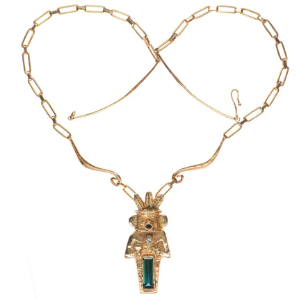 Michael Horse-Yaqui Tourmaline, diamond, 14k gold kachina pendant necklace