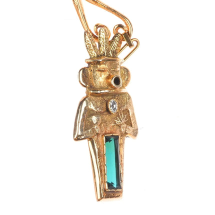 Michael Horse-Yaqui Tourmaline, diamond, 14k gold kachina pendant necklace