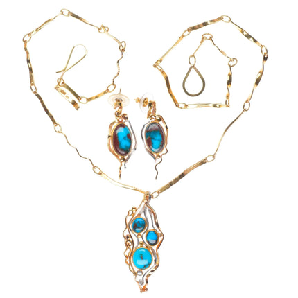 Sam Patania 18k gold, Platinum-high grade Bisbee turquoise necklace/earrings set