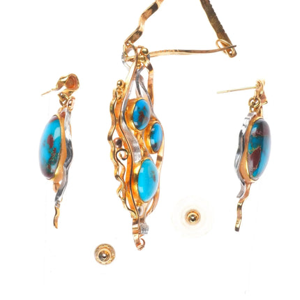 Sam Patania 18k gold, Platinum-high grade Bisbee turquoise necklace/earrings set
