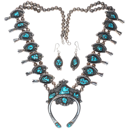 Jimmy Long Navajo turquoise vintage sterling silver squash blossom necklace