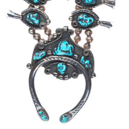 Jimmy Long Navajo turquoise vintage sterling silver squash blossom necklace