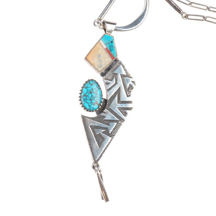 Richard Tsosie Navajo high grade spiderweb turquoise sterling silver pendant