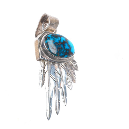 Danny Romero Yaqui high grade spiderweb Bisbee turquoise sterling silver pendant