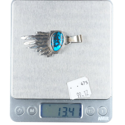 Danny Romero Yaqui high grade spiderweb Bisbee turquoise sterling silver pendant