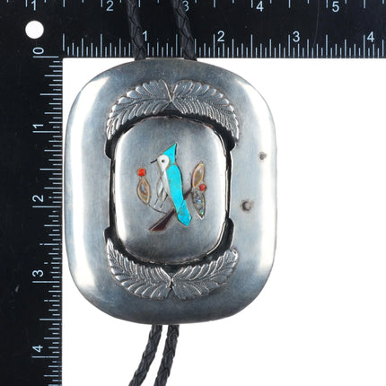c1970 Big J Quam Zuni Native American sterling silver bluebird inlay bolo tie