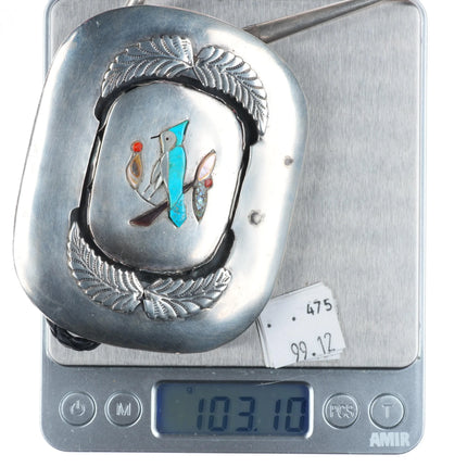 c1970 Big J Quam Zuni Native American sterling silver bluebird inlay bolo tie