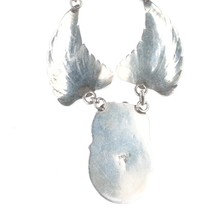 K Navajo sterling silver onyx pendant necklace with feather links