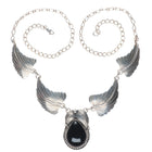 K Navajo sterling silver onyx pendant necklace with feather links