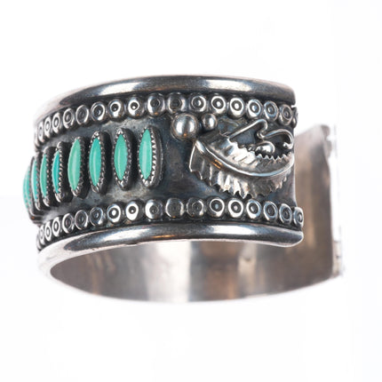 6.5" Vintage Navajo/Zuni sterling silver turquoise needlepoint row cuff bracelet