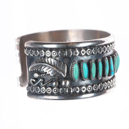 6.5" Vintage Navajo/Zuni sterling silver turquoise needlepoint row cuff bracelet