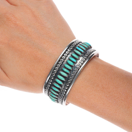 6.5" Vintage Navajo/Zuni sterling silver turquoise needlepoint row cuff bracelet