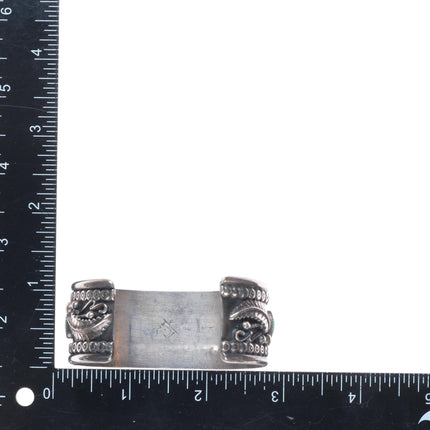 6.5" Vintage Navajo/Zuni sterling silver turquoise needlepoint row cuff bracelet