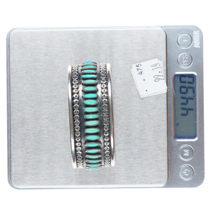 6.5" Vintage Navajo/Zuni sterling silver turquoise needlepoint row cuff bracelet