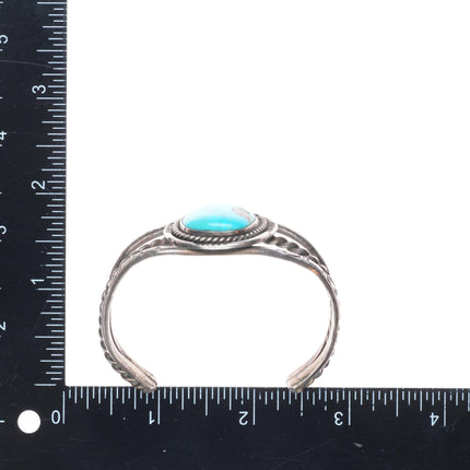 6.5" Vintage Navajo sterling silver 1 stone twisted wire bezel cuff bracelet