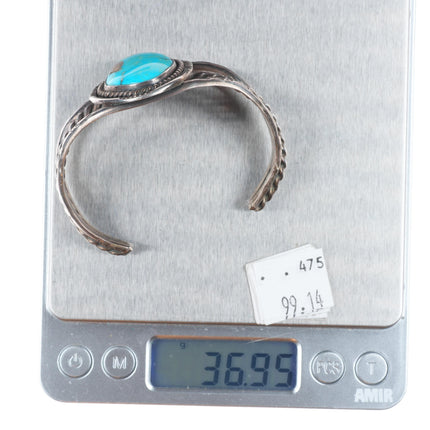 6.5" Vintage Navajo sterling silver 1 stone twisted wire bezel cuff bracelet