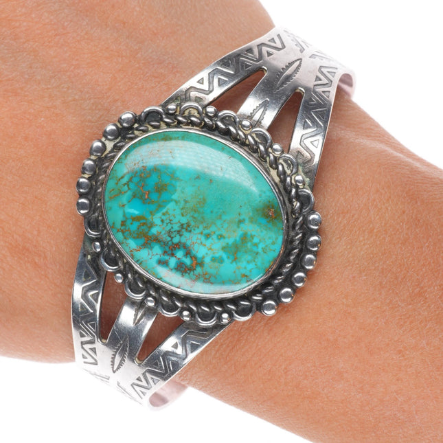 6.75" 1950's Vintage Maisels sterling silver Fred Harvey turquoise cuff bracelet