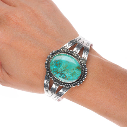 6.75" 1950's Vintage Maisels sterling silver Fred Harvey turquoise cuff bracelet