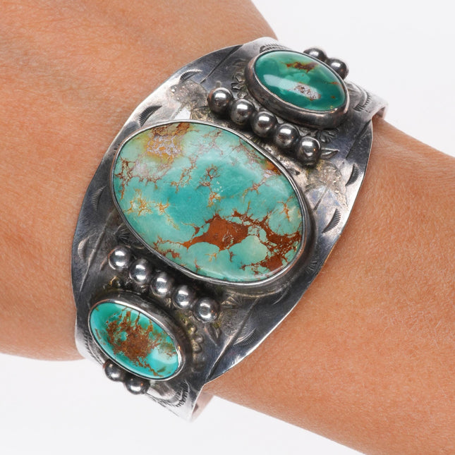 6.3" 1950's Vintage sterling silver Fred Harvey Royston turquoise cuff bracelet