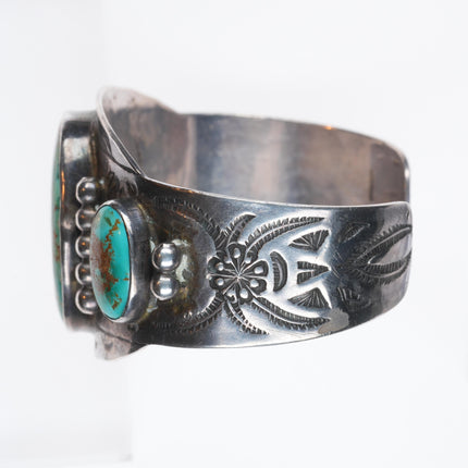 6.3" 1950's Vintage sterling silver Fred Harvey Royston turquoise cuff bracelet