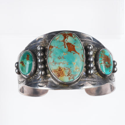 6.3" 1950's Vintage sterling silver Fred Harvey Royston turquoise cuff bracelet