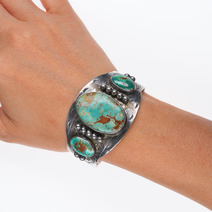 6.3" 1950's Vintage sterling silver Fred Harvey Royston turquoise cuff bracelet
