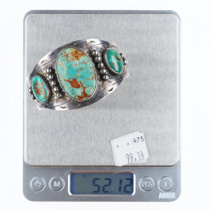 6.3" 1950's Vintage sterling silver Fred Harvey Royston turquoise cuff bracelet