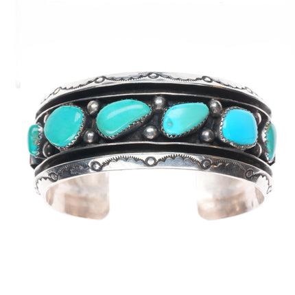 6.4" Vintage Navajo sterling silver freeform turquoise row cuff bracelet
