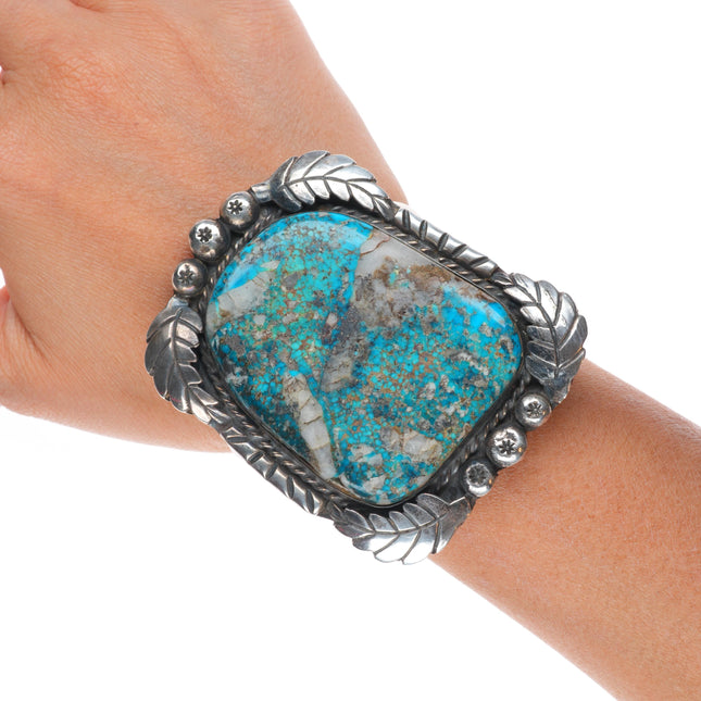 6.1" Big Navajo sterling silver spiderweb turquoise cuff bracelet quartz matrix
