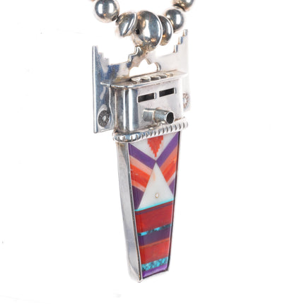 Michael Horse-Yaqui Sterling silver coral/turquoise Kachina pendant necklace
