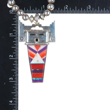Michael Horse-Yaqui Sterling silver coral/turquoise Kachina pendant necklace