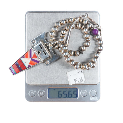 Michael Horse-Yaqui Sterling silver coral/turquoise Kachina pendant necklace