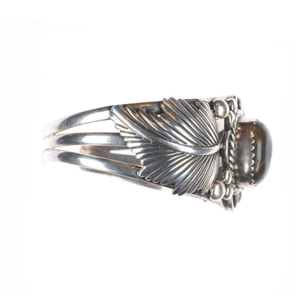 6.6" Vintage Labradorite Navajo sterling silver T feather design cuff bracelet
